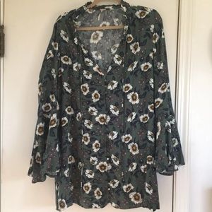 Free People Floral Bell Sleeve Tunic/Mini Dress